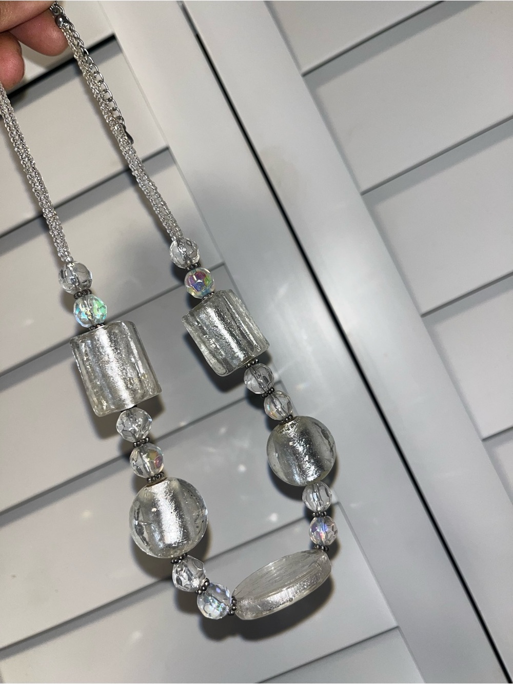 Silver Glass Bead Statement Necklace - Silver